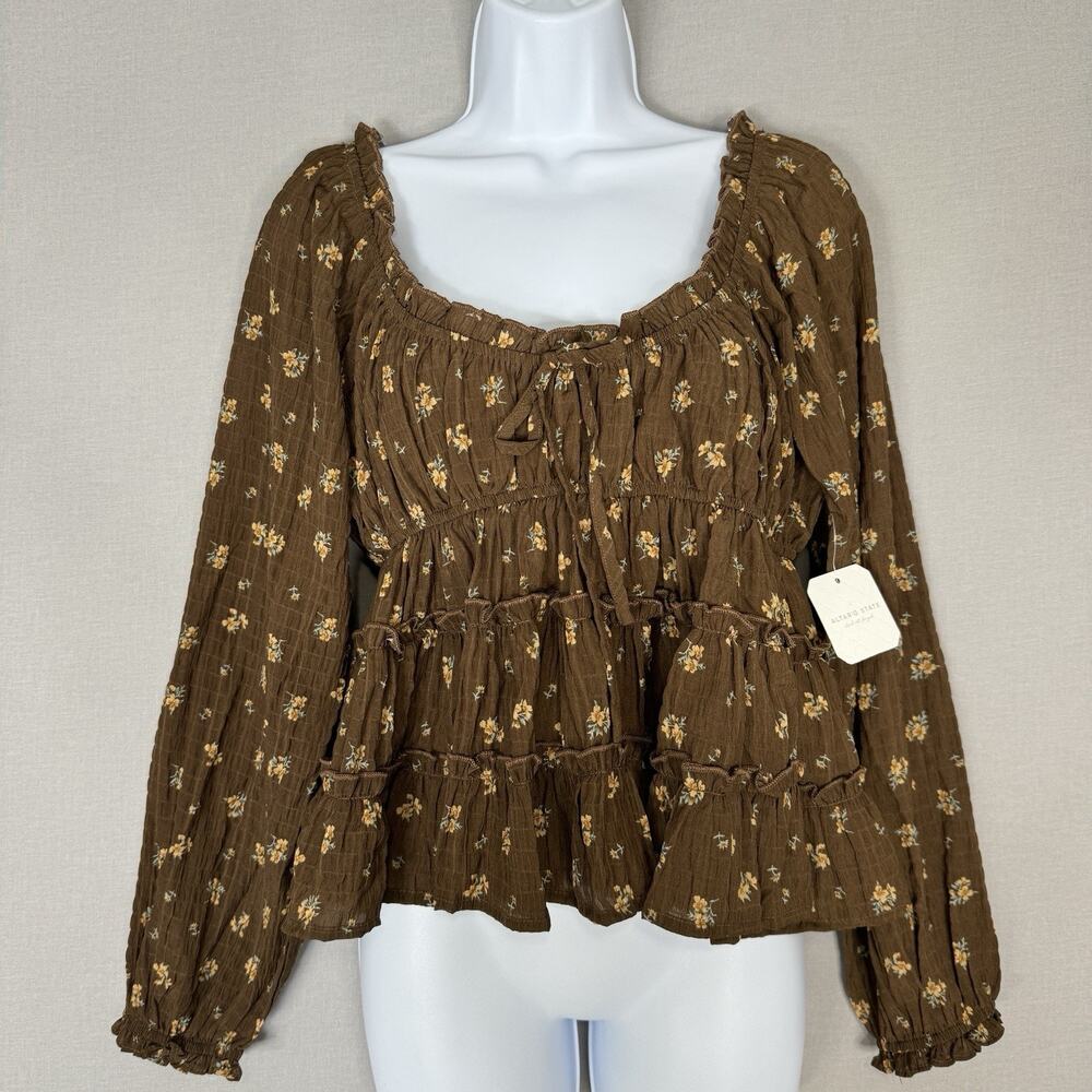 Altar’d State Kelcie Floral Babydoll Top Womens M Brown Dainty Cottage Prairie - Picture 2 of 13